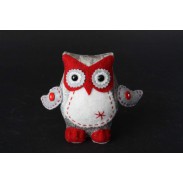 Dekorace \OWL GREY&RED\ 16x8x14cm