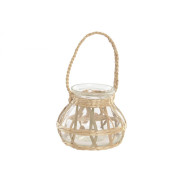 Svícen \WICKER NATUR\ + sklo 16x16x12cm