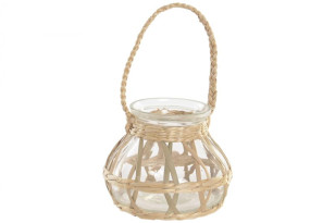 Svícen \WICKER NATUR\ + sklo 16x16x12cm