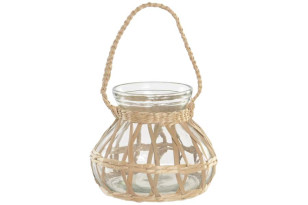Svícen \WICKER NATUR\ + sklo 18x18x15cm