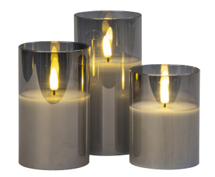 Sada 3ks LED svíček \ŠEDÁ\ 10-15x7.5cm